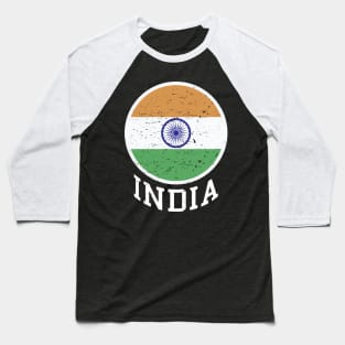 India Flag Logo Tricolor with Ashoka Chakra Desi Indian Baseball T-Shirt